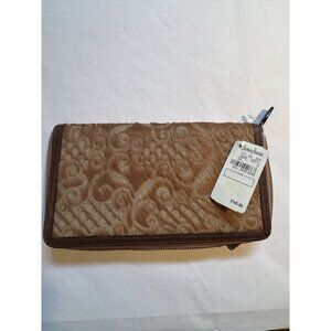 Neiman Marcus Brown Embossed Hair-On-Hide Leather Wallet With Zipper Closure & T